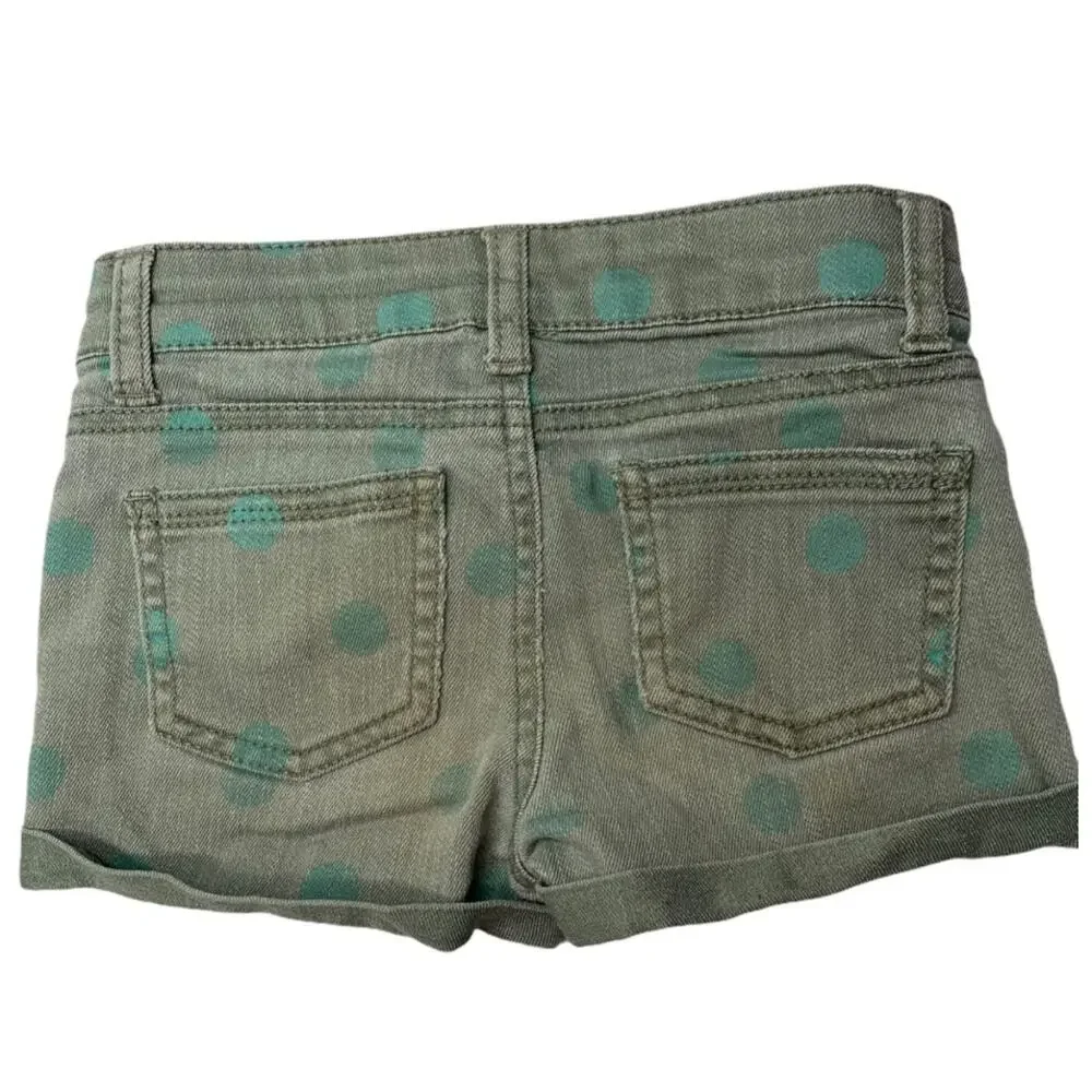 Cherokee XS jean green teal dots snap cuff shorts - Picture 2 of 4